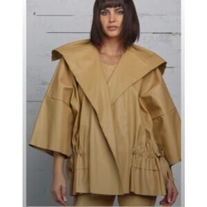 Planet by Lauren G Vegan Leather Kimono-Inspired Open Front Tie Jacket - OS